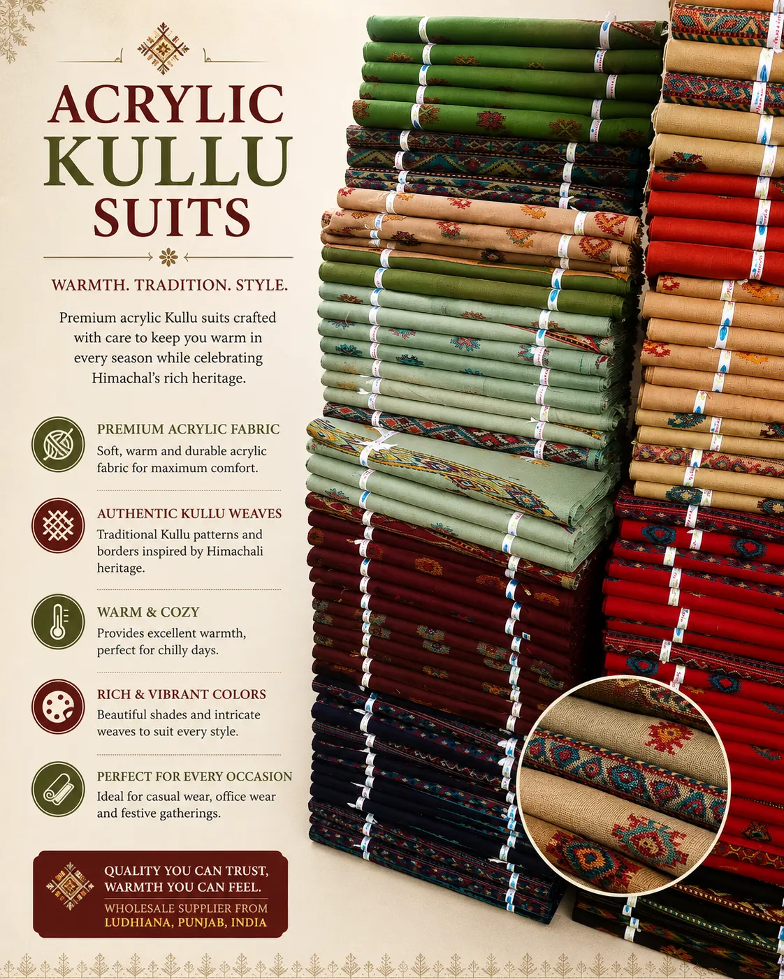 Acrylic Kullu Suits — wholesale from Ludhiana