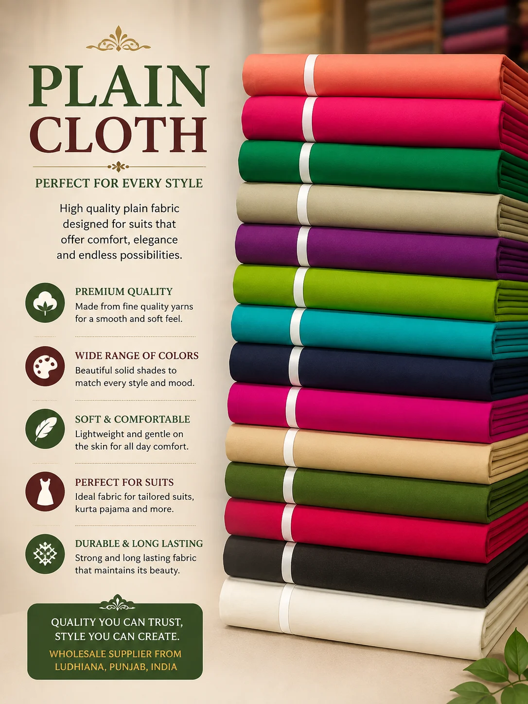 Plain Suiting Fabric — wholesale from Ludhiana