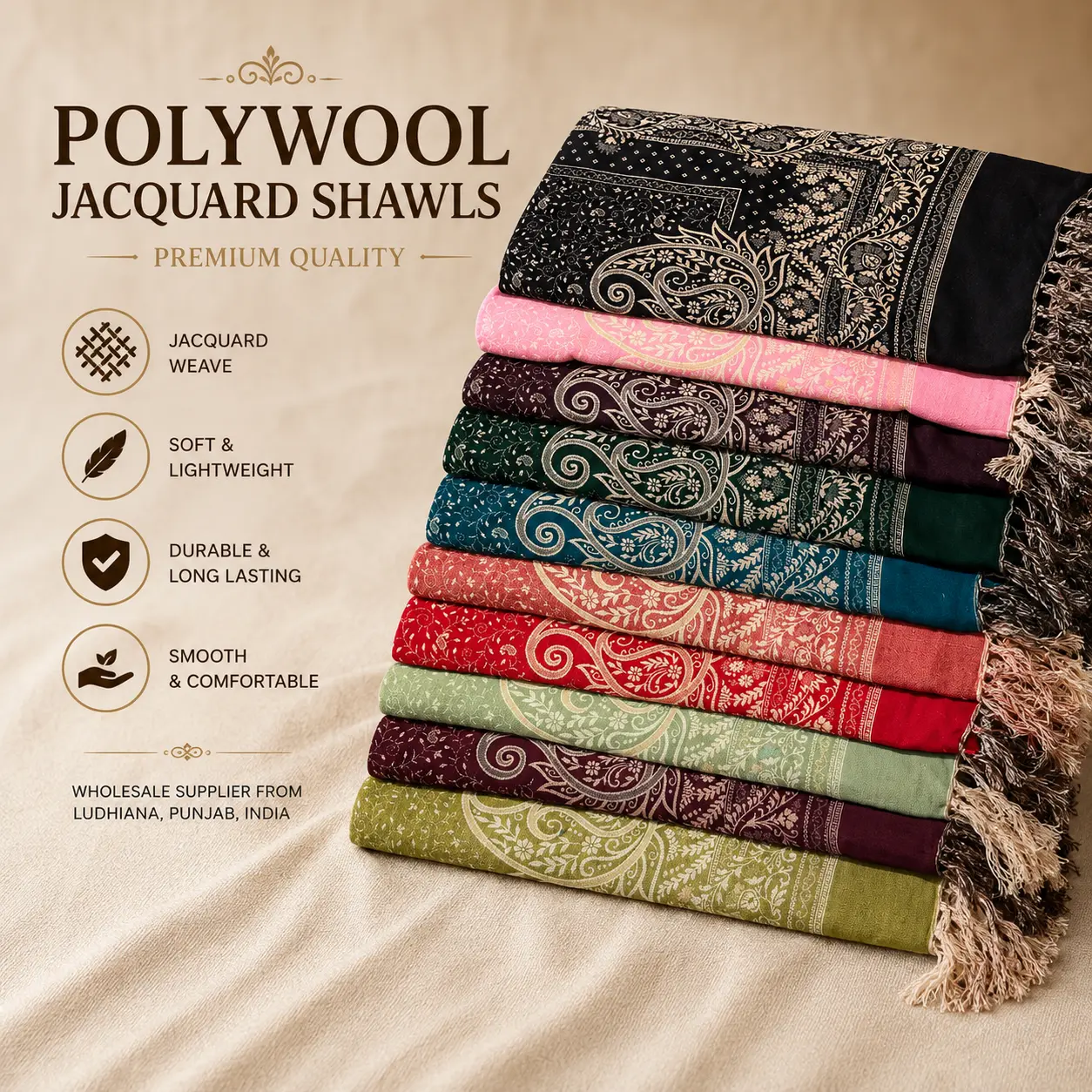 Polywool Jacquard Shawls — wholesale from Ludhiana